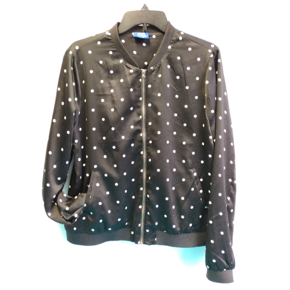 Le Tigre Women’s Polka Dot Full Zip Chiffon Lining Bomber Jacket L